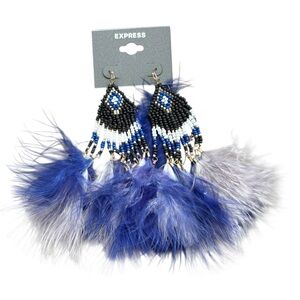 Express Vibrant Blue and Silver Feather Earrings